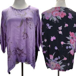 Tienda Ho Lagenlook Purple Top One Size Rayon Floral Print Mirror Accents